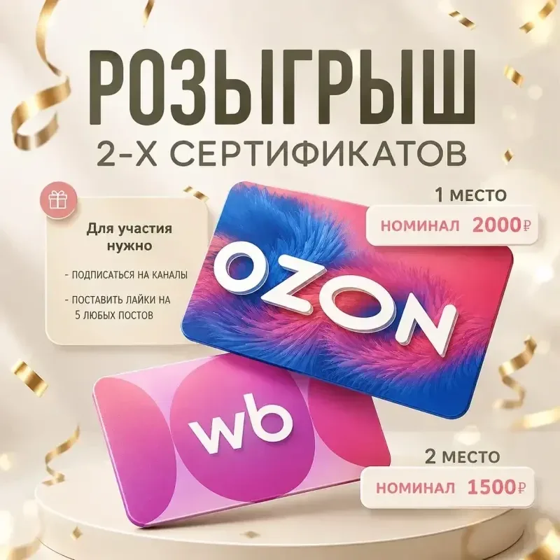🎁ДАРИМ СЕРТИФИКАТЫ OZON/WB  Лучший формат подарка для реализации именно ваших желаний!    - 1 место 