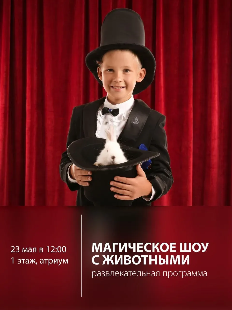 🎩 Бесплатное магическое шоу с животными в ТЦ "ВиВа!"  🗓 23 мая в 12:00  Вас ждут захватывающие фокус