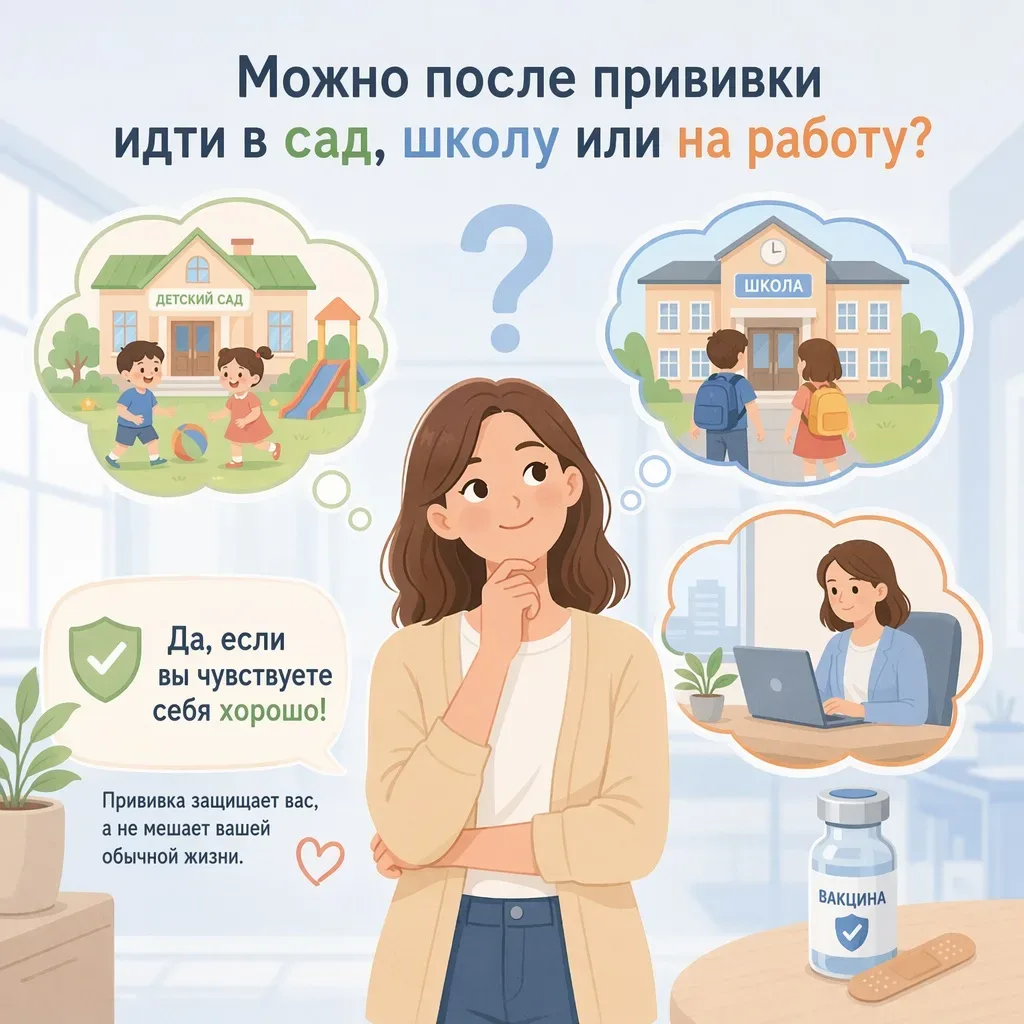 Можно после прививки идти в сад, школу или на работу?  Да, можно!  После прививки ребёнок может ходи