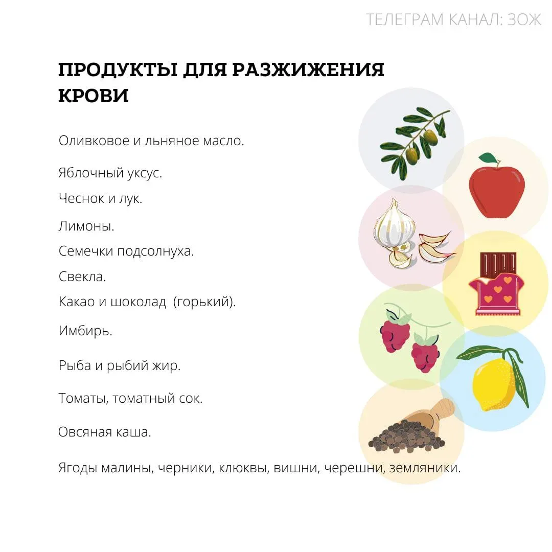 💬 Продукты для разжижения крови.  Густая кровь – большая проблема, так как она не в состоянии своевр