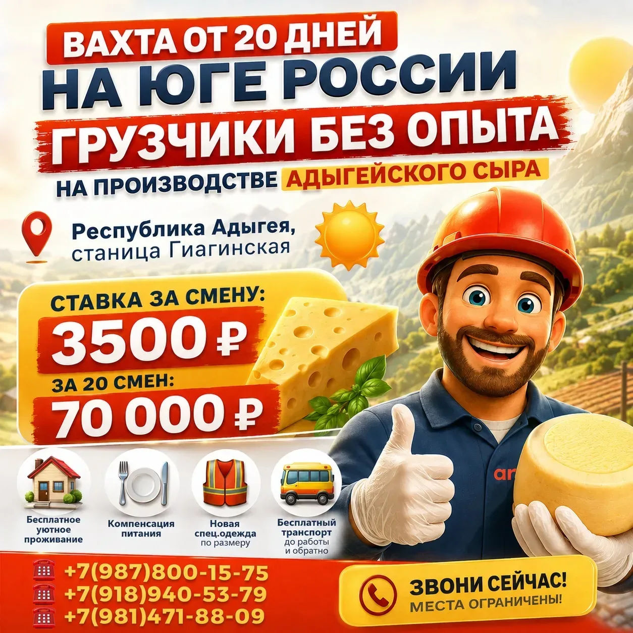 🧀 Набор грузчиков на производство адыгейского сыра - работа в Адыгее!  👌 Приглашаем на работу без оп