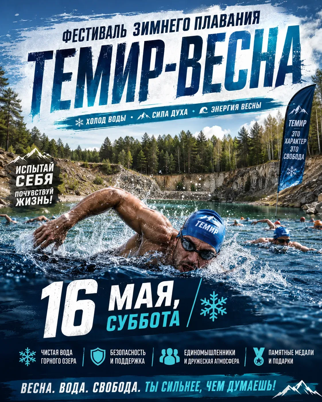 🔥 16 мая, суббота — фестиваль зимнего плавания «ТЕМИР-ВЕСНА» 🌊  Приглашаем всех на яркое и бодрое сп