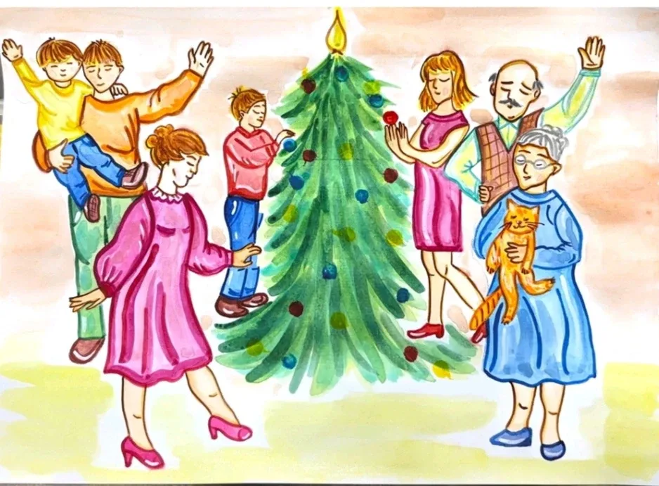 Вот и замечательные рисунки  наших победителей! 🥳  🧑‍🧑‍🧒‍🧒 «Большая семья»  • 7-9 лет  • Киржаев Мат