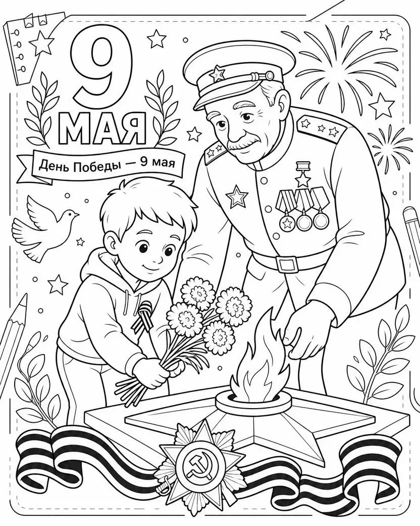 Раскраски к 9 Мая для начальной школы 🇷🇺✨  Подборка тематических раскрасок ко Дню Победы  Помогут де