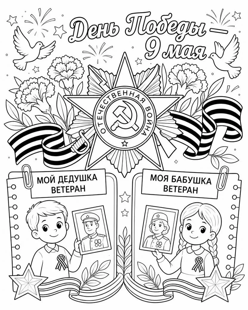 Раскраски к 9 Мая для начальной школы 🇷🇺✨  Подборка тематических раскрасок ко Дню Победы  Помогут де
