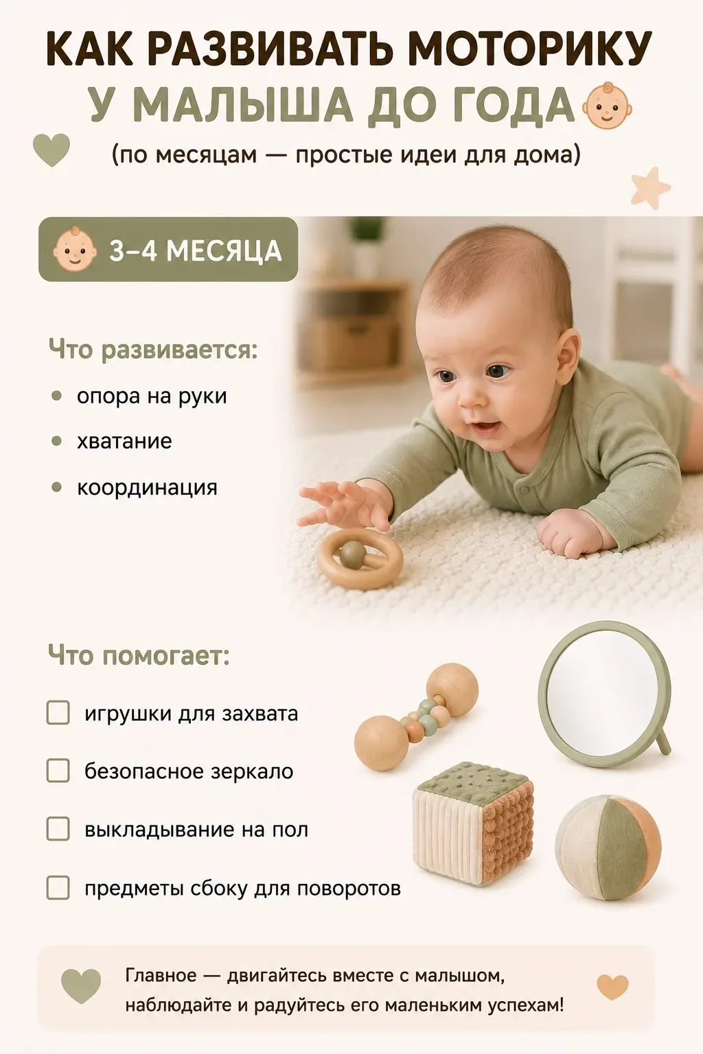 Развитие моторики у малышей в 3-4 месяца 👶🏻