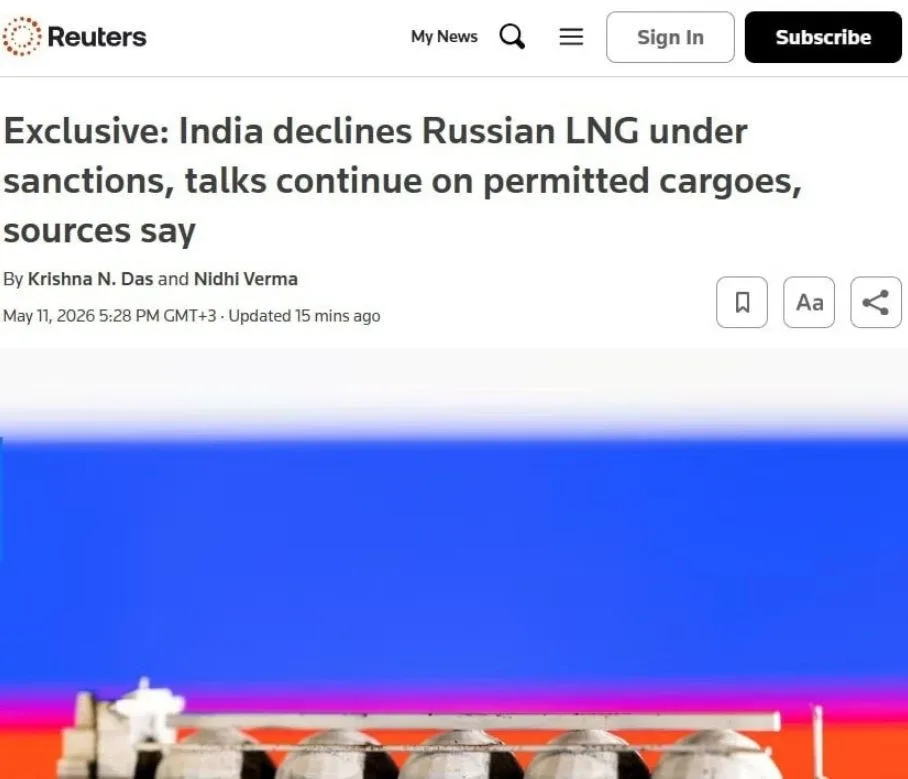 Индия отклонила предложение России о продаже ей сжиженного природного газа, подпадающего под санкции