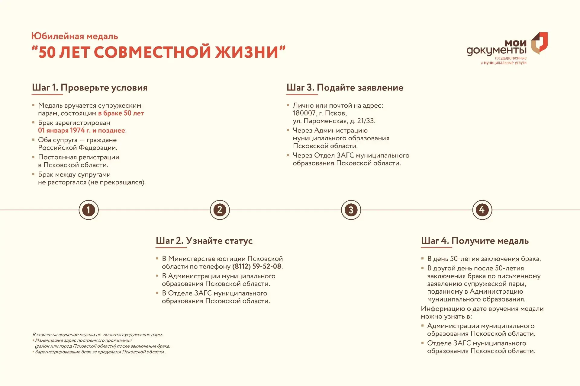 💍 Юбилейная медаль за 50 лет совместной жизни — узнайте, как её получить! ⁣ Дорогие жители Псковской