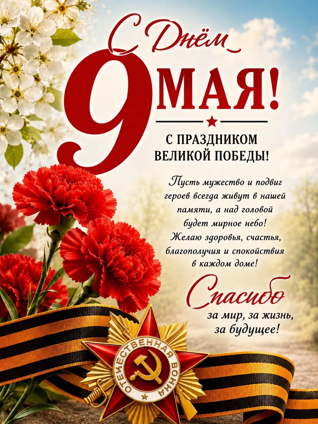 С Днём Победы — 9 Мая!  Пусть мужество и подвиг героев всегда живут в нашей памяти, а над головой бу