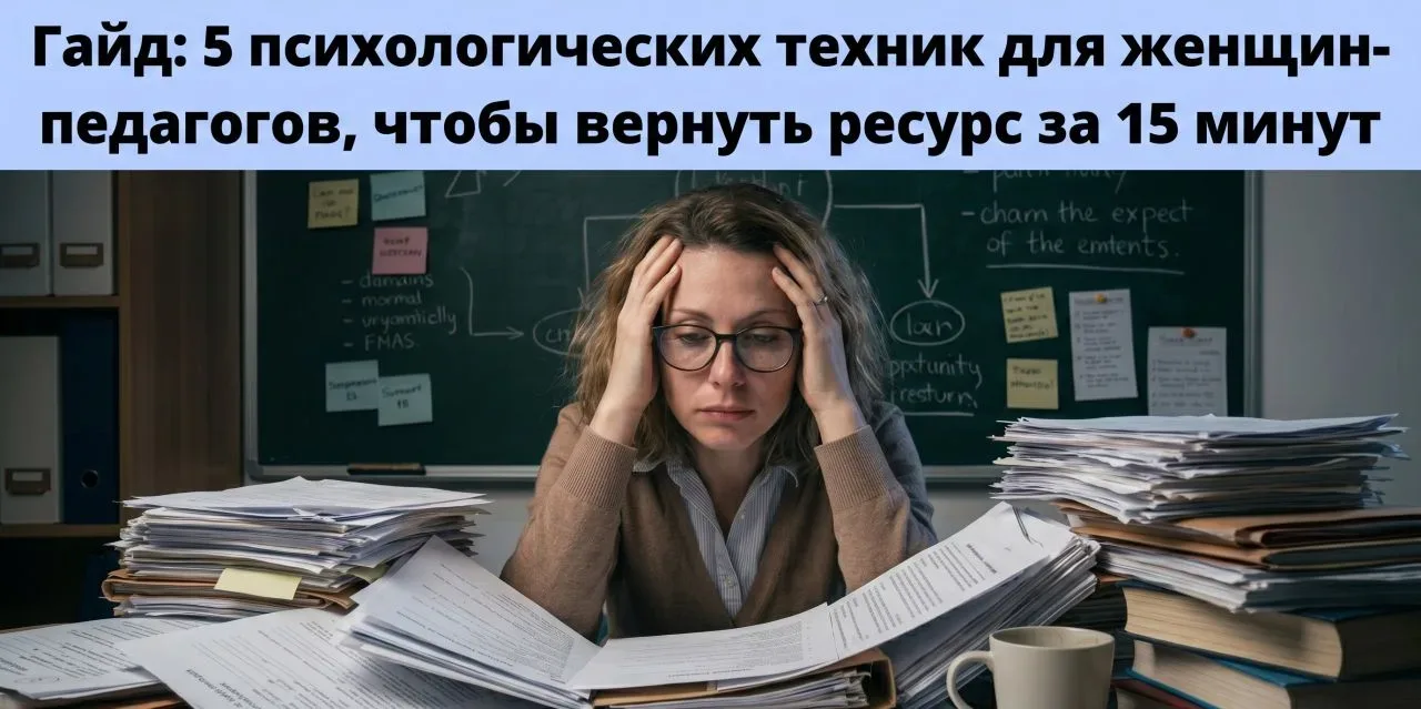 🌸 Гайд: 5 психологических техник для женщин-педагогов, чтобы вернуть ресурс за 15 минут  Дорогие кол