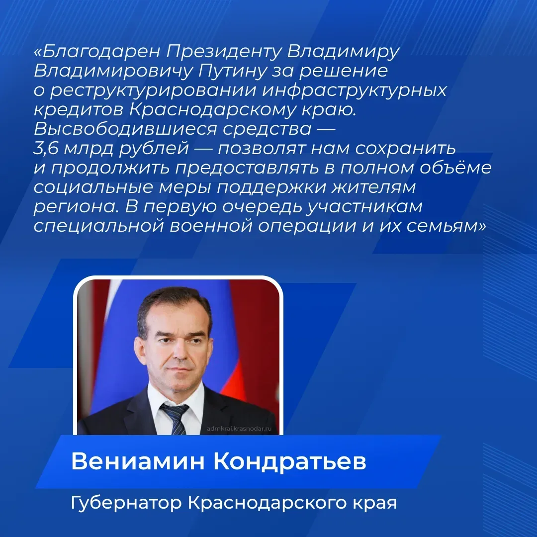 Краснодарский край продолжает получать поддержку для реализации важных социальных и инфраструктурных