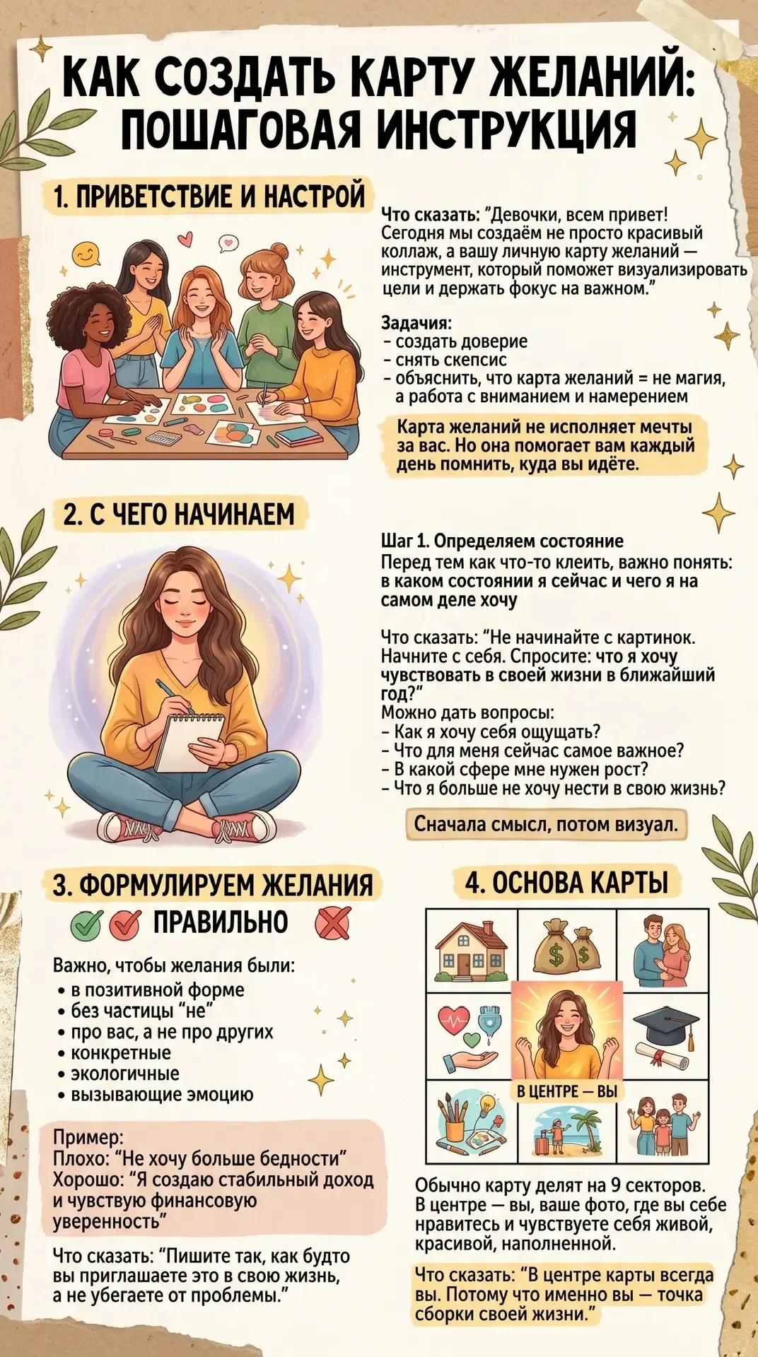 Я сама в нейросети сделала себе мини инструкцию по созданию карты желания. Вдруг кому то пригодится 