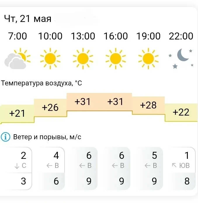Будет солнечно, жарко, немного ветрено. (Лишние слова в прогнозе сокращены по требованию читательниц