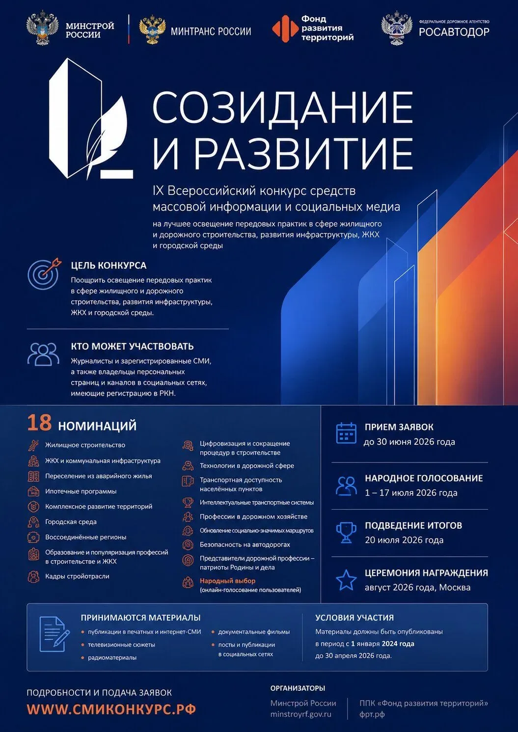 Открыт прием заявок на IX Всероссийский конкурс СМИ и социальных медиа «Созидание и развитие».  Конк