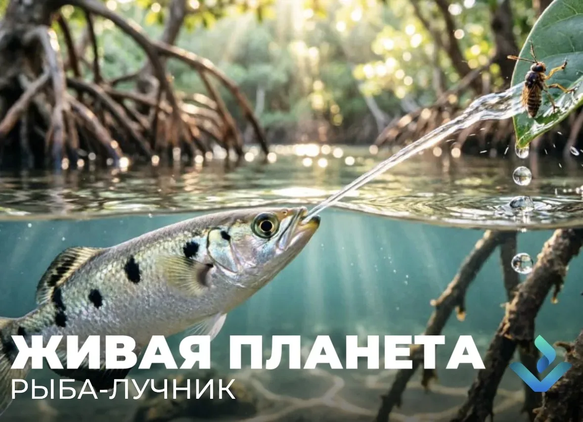 🌍 ЖИВАЯ ПЛАНЕТА: Рыба-лучник   Знакомьтесь, рыба-лучник (архерфиш) — один из самых точных и умных ох