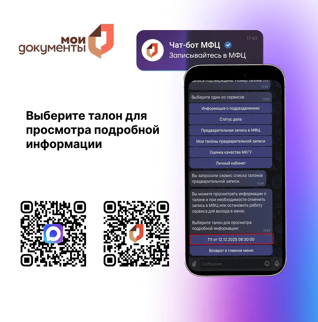 Как узнать подробную информацию о талоне или отменить запись в МФЦ Ростовской области через мессендж