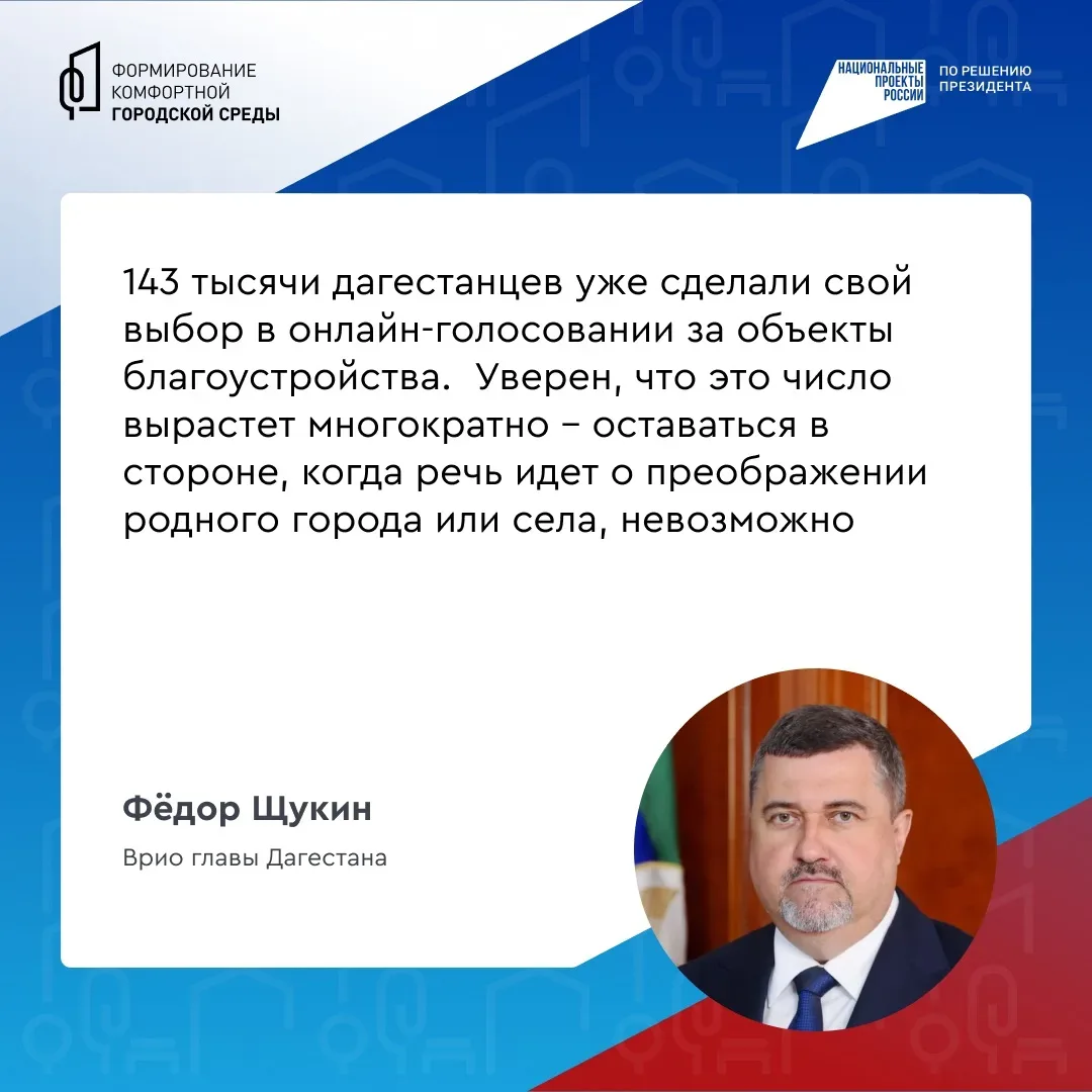 Врио главы Дагестана Фёдор Щукин призвал дагестанцев голосовать за объекты благоустройства   В респу