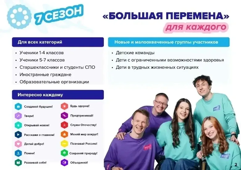 "Большая перемена"✨🚀 Цель Конкурса – выявление и формирование сообщества школьников и студентов с ак