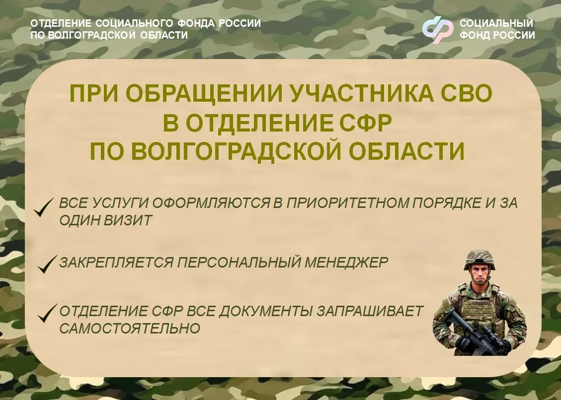Какие меры поддержки получают волгоградцы- участники СВО от регионального Отделения СФР   Социальный