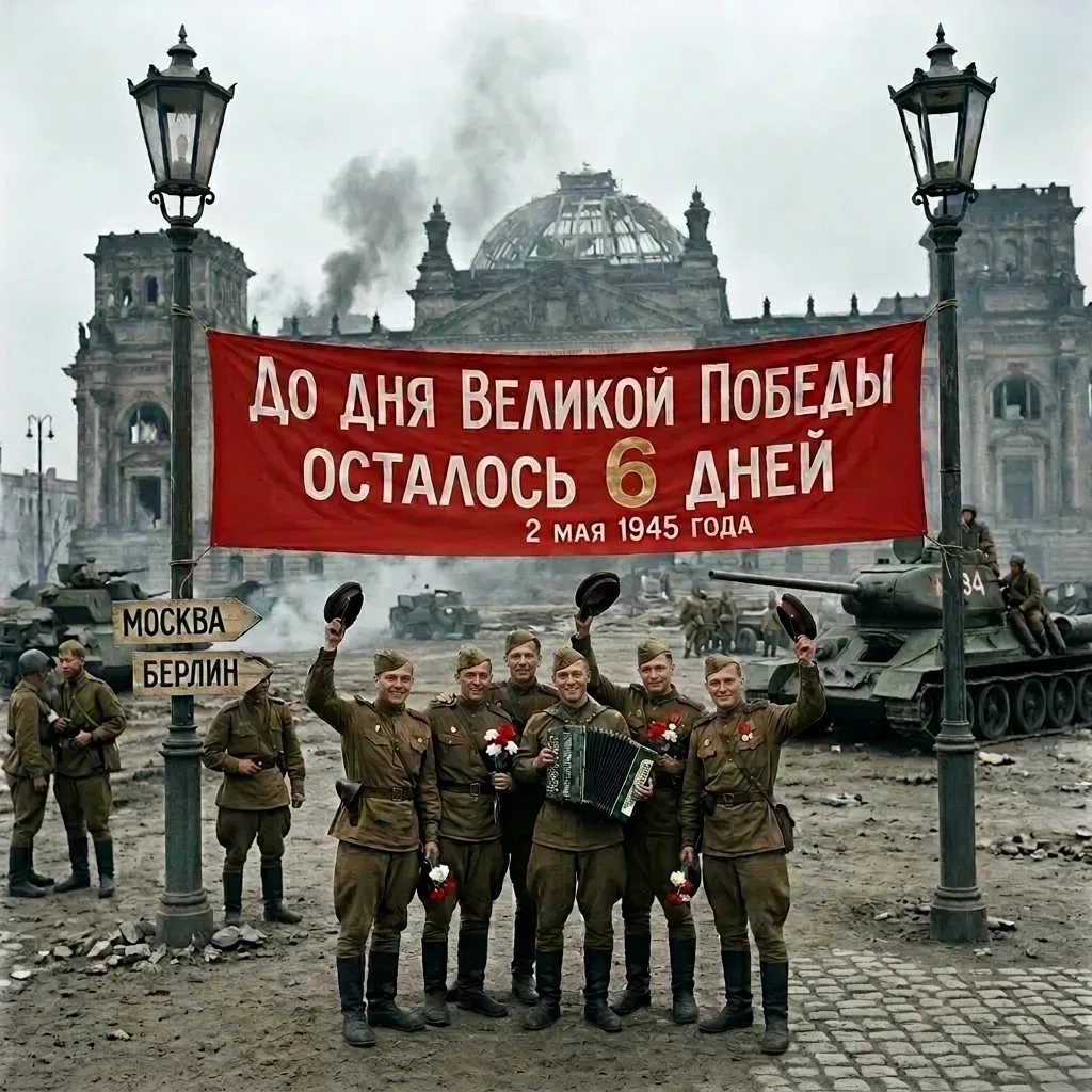 🎞2 мая 1945 года.   До Дня Великой Победы осталось 6 дней.  🇷🇺Память о Победе  не знает границ. Она 