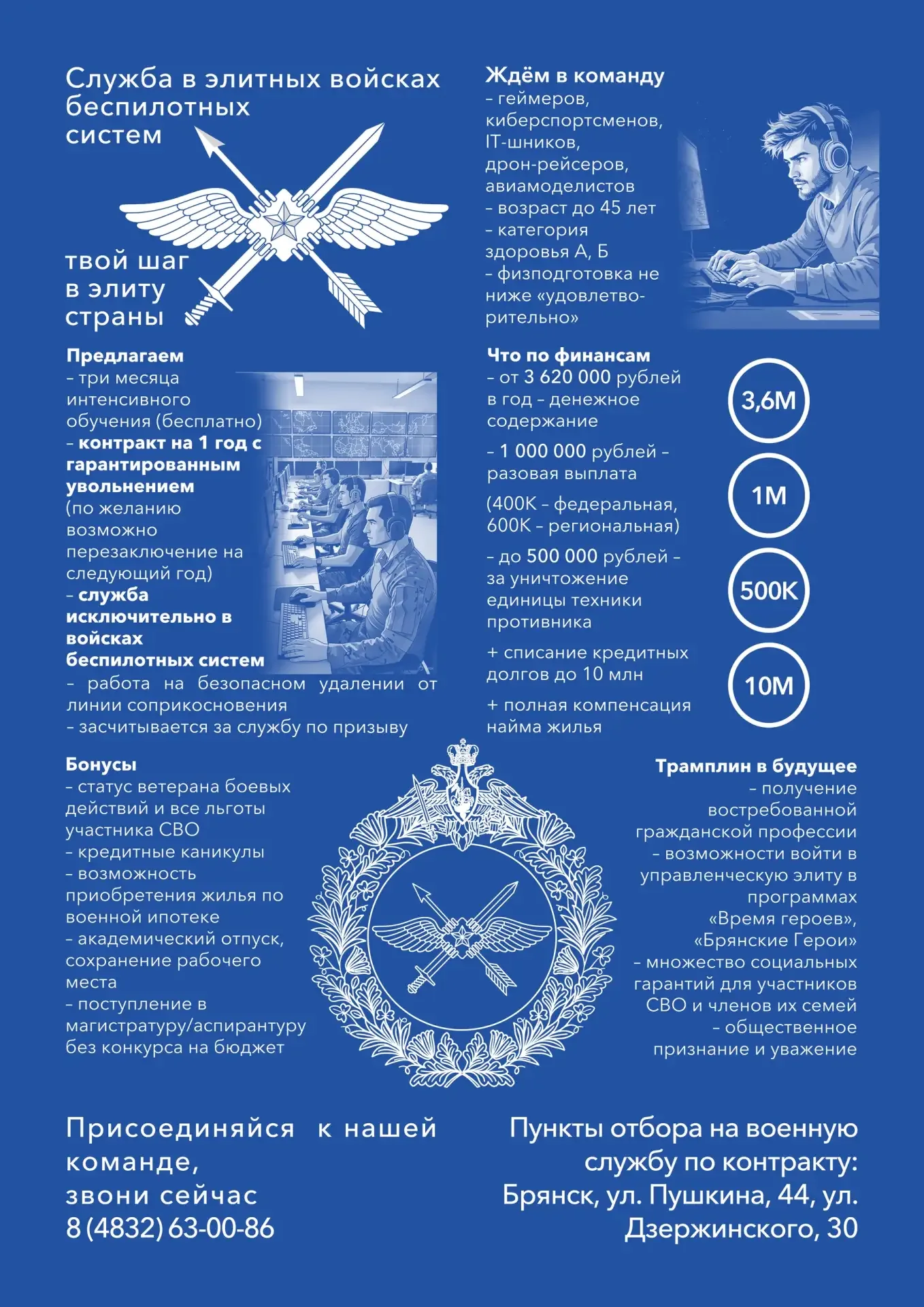 Войска беспилотных систем набирают бойцов.  Полная информация и сопровождение по тел.+79103351434