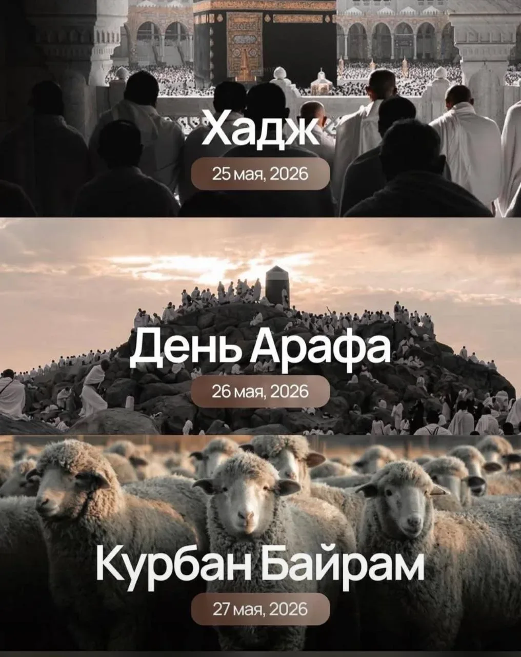 📝Впереди три самых значимых дня для каждого мусульманина: День Арафа - время, когда мольбы особенно 
