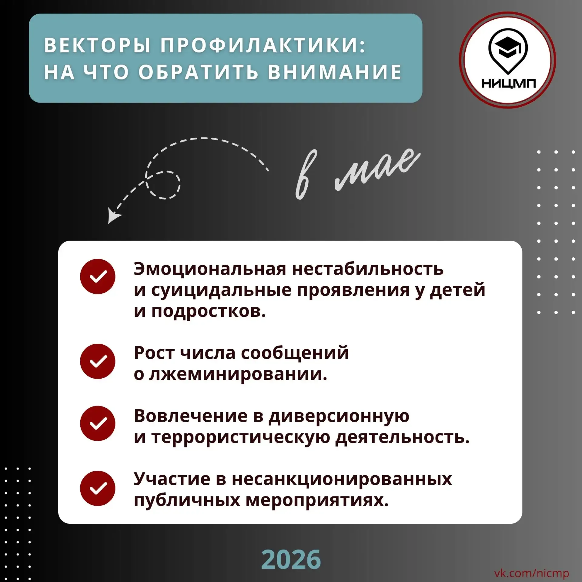 🎯 Векторы профилактики: на что обратить внимание в мае  На основании анализа НИЦ Мониторинга и профи