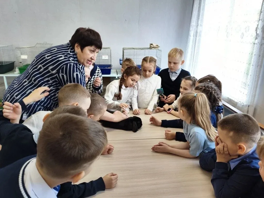 14 мая, ученики 1 «Б» класса посетили живой уголок. Ребята увидели разных животных: кроликов, черепа