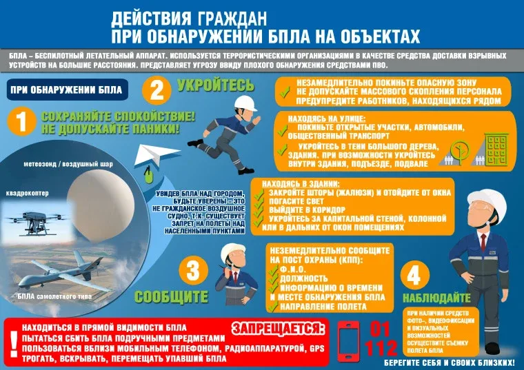 ‼Алгоритм действий образовательных организаций в случае получения сообщения об опасности беспилотног