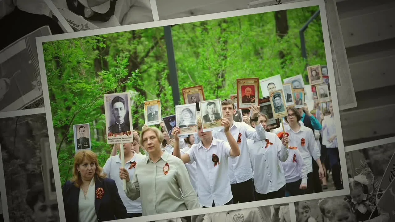 Бессмертный полк – живая нить времен. Плечом к плечу идут отцы и деды. Сквозь годы слышен их победны