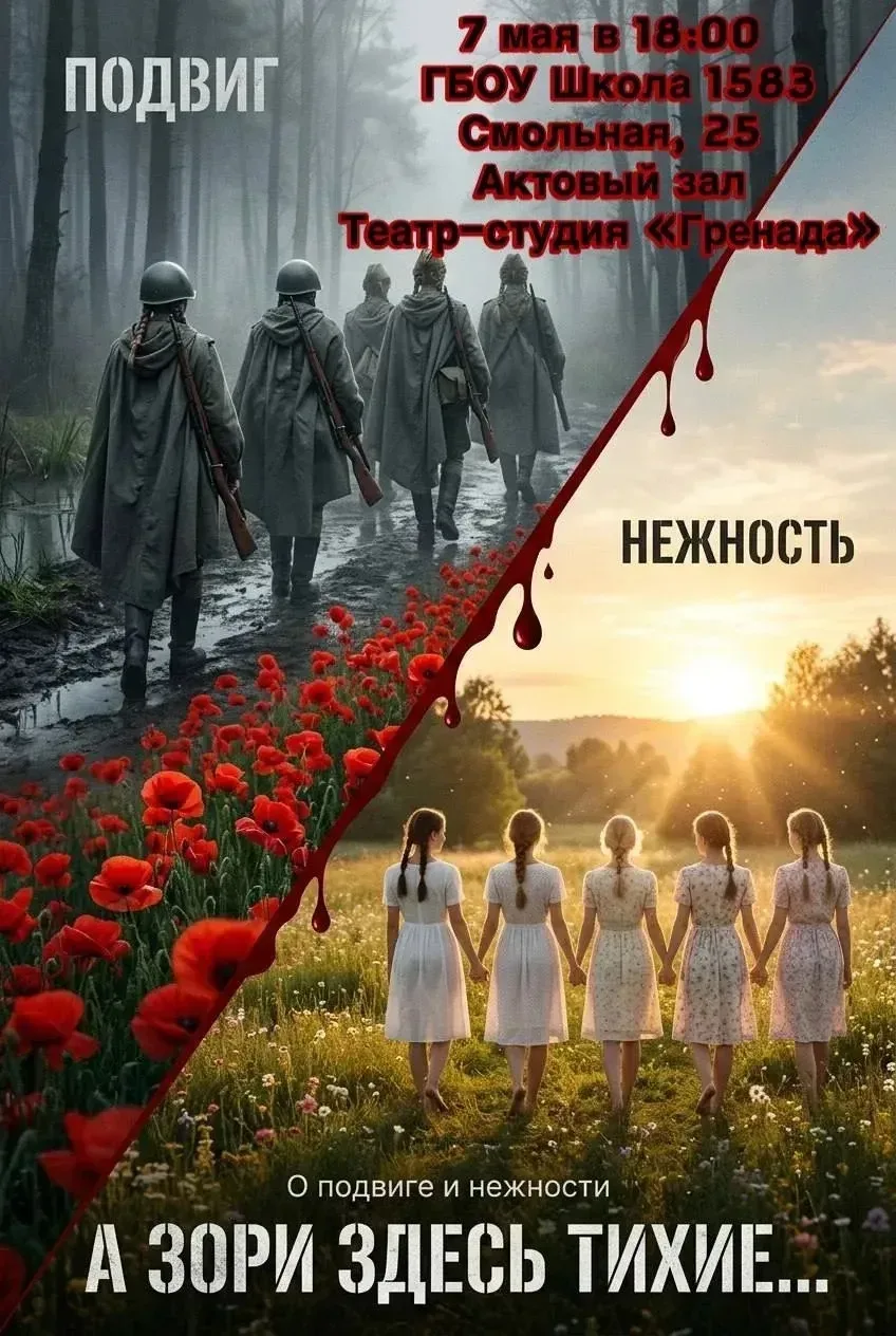 «А зори здесь тихие…»  Школьный театр «Гренада» приглашает на премьеру.  Наш спектакль - разговор о 