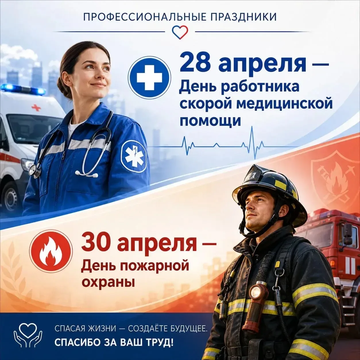 🚑🚒✨ Профессии, спасающие жизни ✨🚒🚑  Ежегодно 28 апреля в России отмечается День работника скорой мед