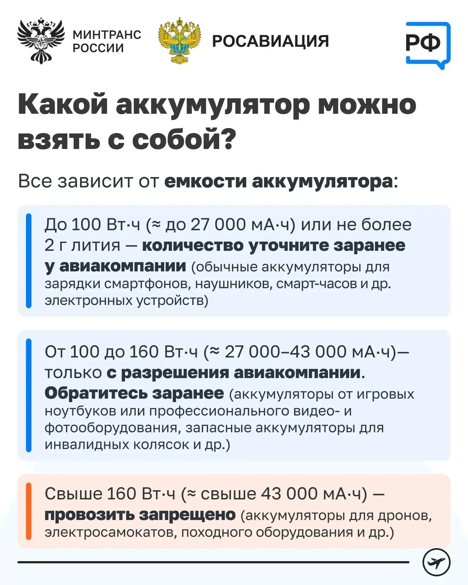 Улетаете? ⚡Заряжайте телефон заранее  Подзарядить устройство в самолёте уже не получится. Минтранс Р