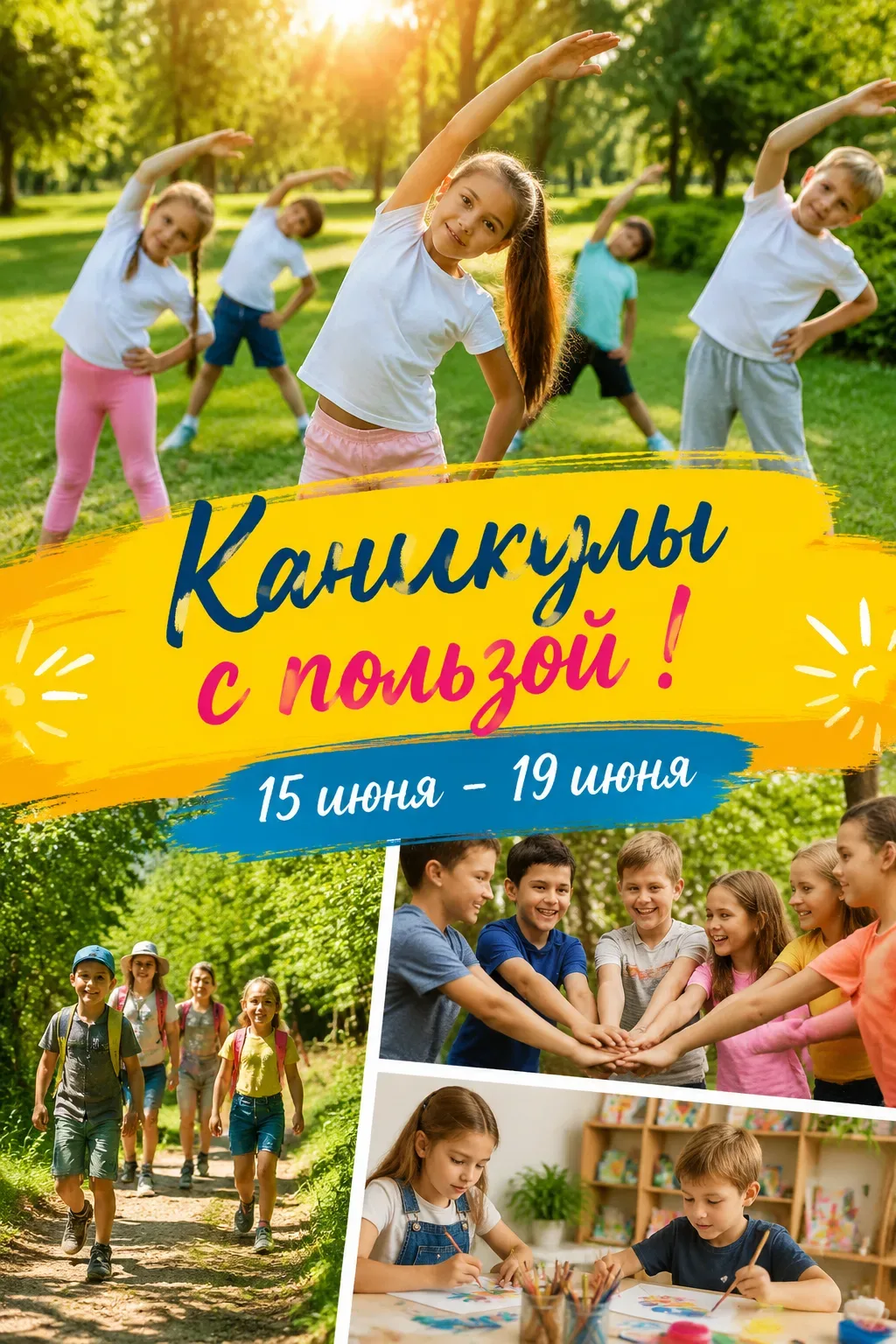 Каникулы с пользой. Летняя программа. 1-4 классы  🙌 Что ждёт ребят:  • ежедневная утренняя зарядка —
