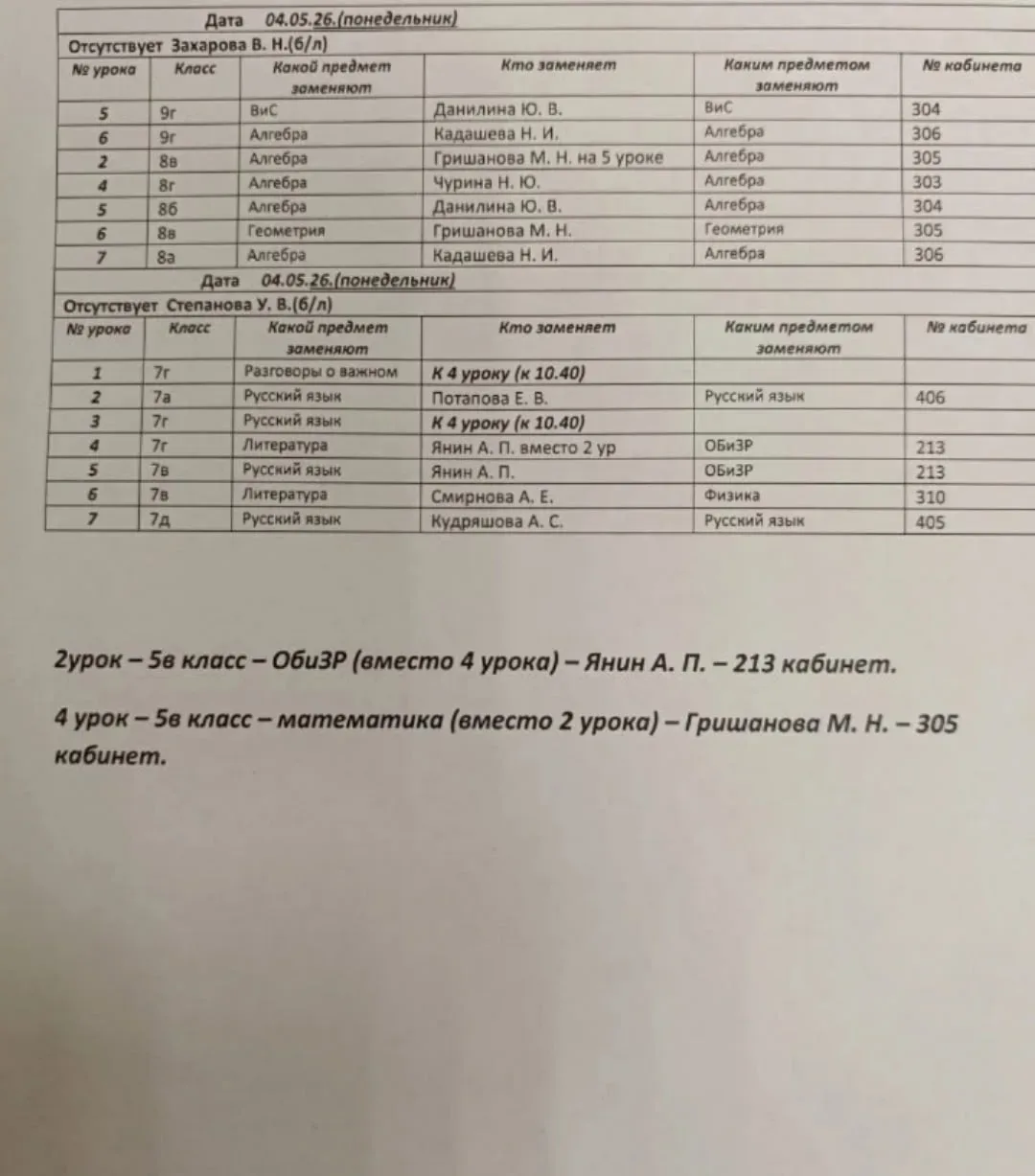 Изменения в расписании на понедельник, 4 мая.   🇷🇺 Подписывайтесь на канал школы в национальном месс