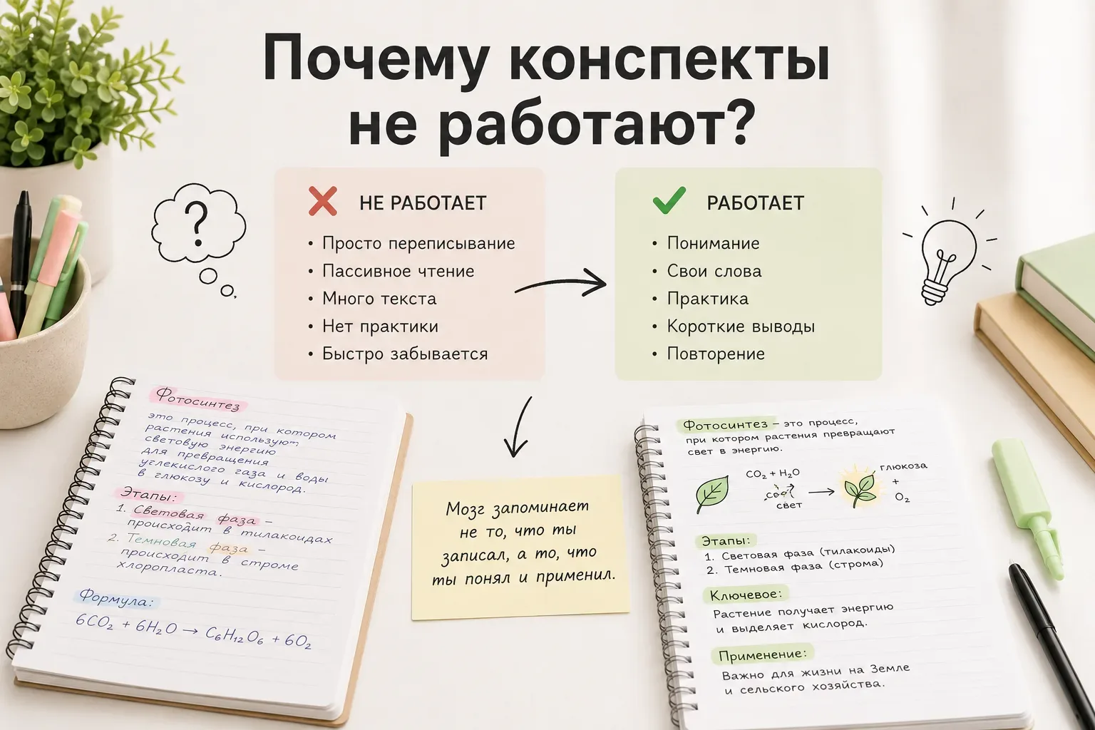 Почему конспекты не работают?  Потому что большинство людей… просто переписывают информацию.  Красив