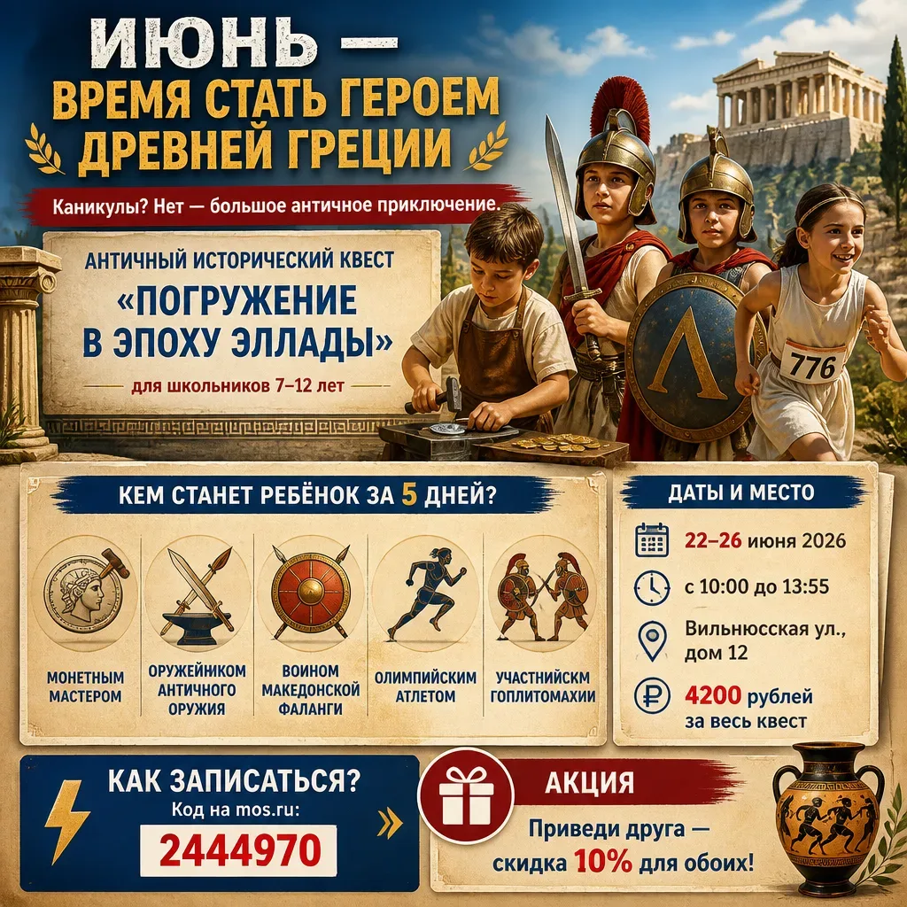 ⚔️ ИЮНЬ — ВРЕМЯ СТАТЬ ГЕРОЕМ ДРЕВНЕЙ ГРЕЦИИ  Каникулы? Нет — большое античное приключение. Пока друг