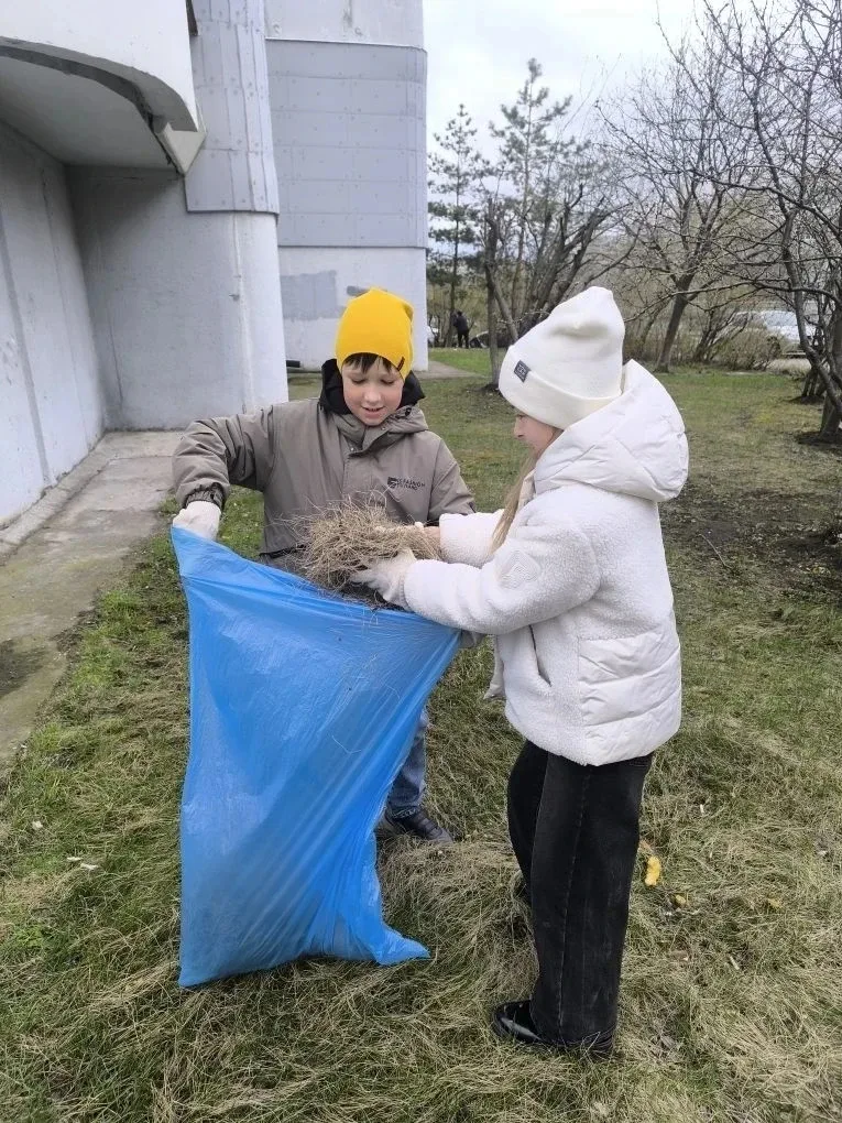 Ученики 3 б класса Волков Миша и Сомова Алиса решили провести субботник вокруг своего дома!!! Хороши