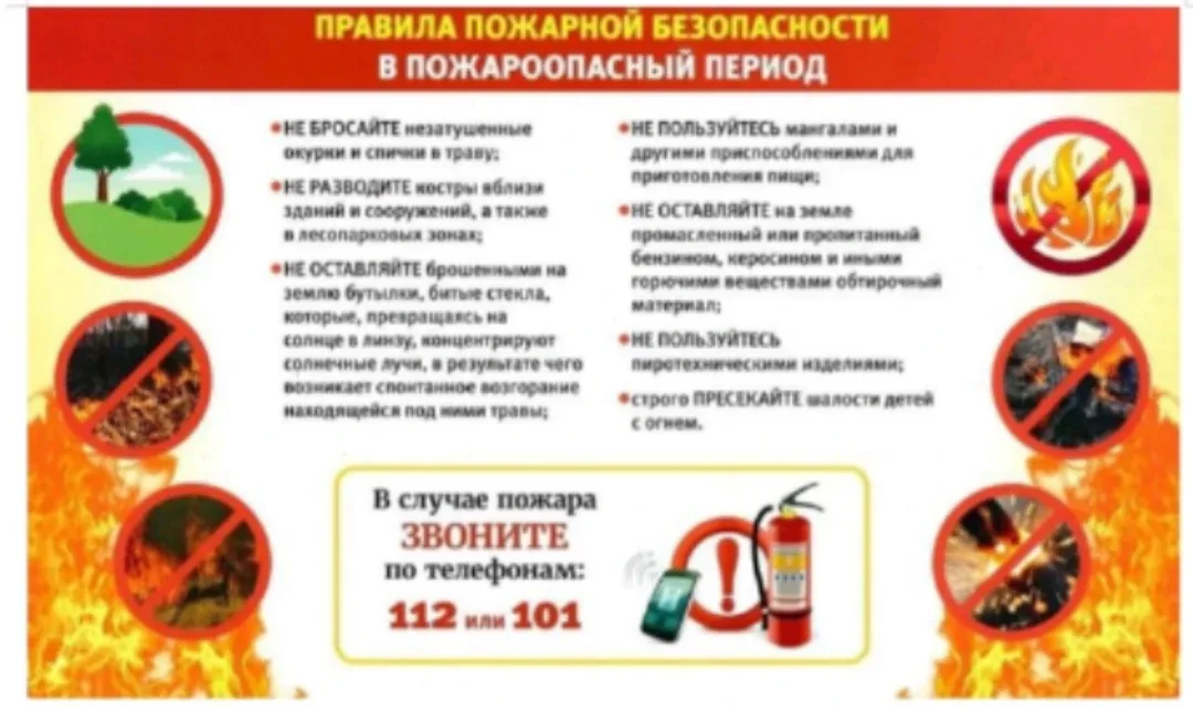 🔥 Памятка: Правила безопасности в пожароопасный период  В пожароопасный период особенно важно соблюд