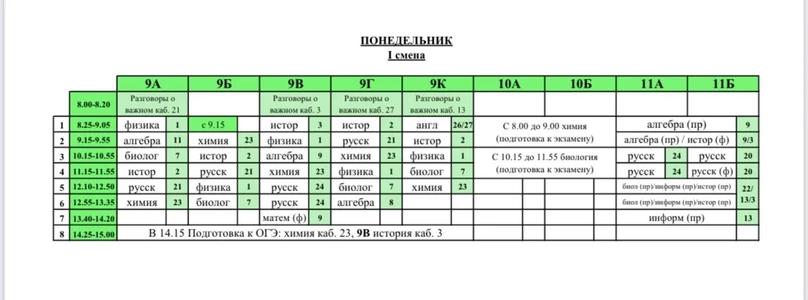 Расписание на понедельник  18.05.2026