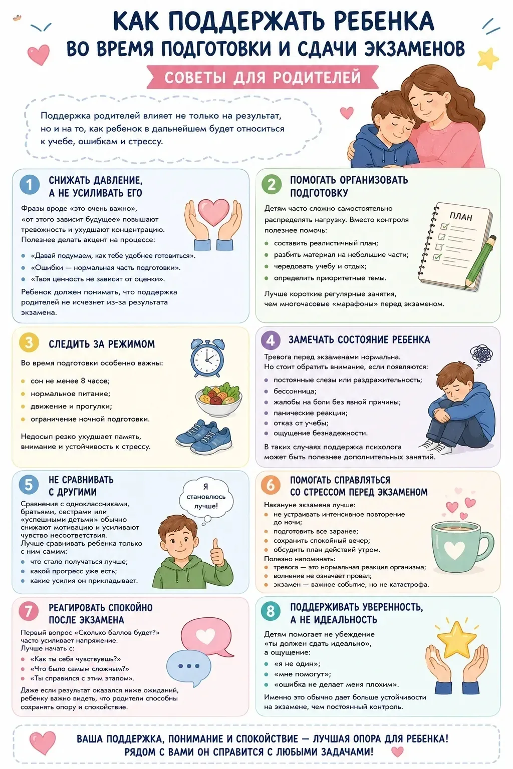 Советы для родителей! 📚 Как поддержать ребенка во время подготовки и сдачи экзаменов  Источник: IT У