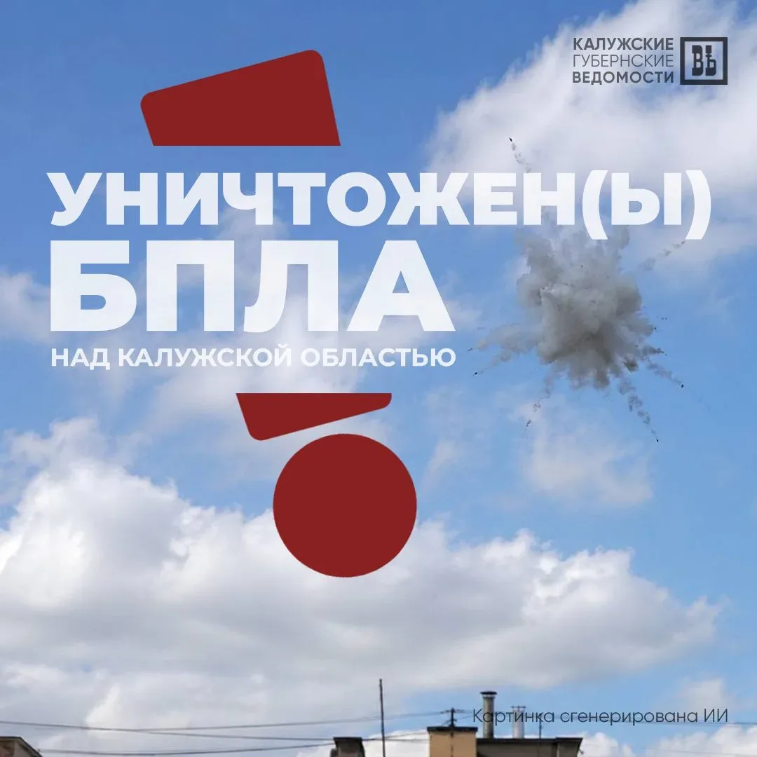 ❗️Беспилотник сбили днем над Калужской областью  Сегодня днем силами ПВО уничтожен 1 БПЛА над террит