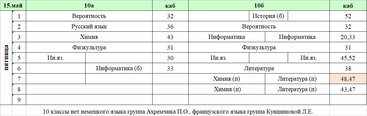 Изменения в расписании на пятницу, 15 мая.