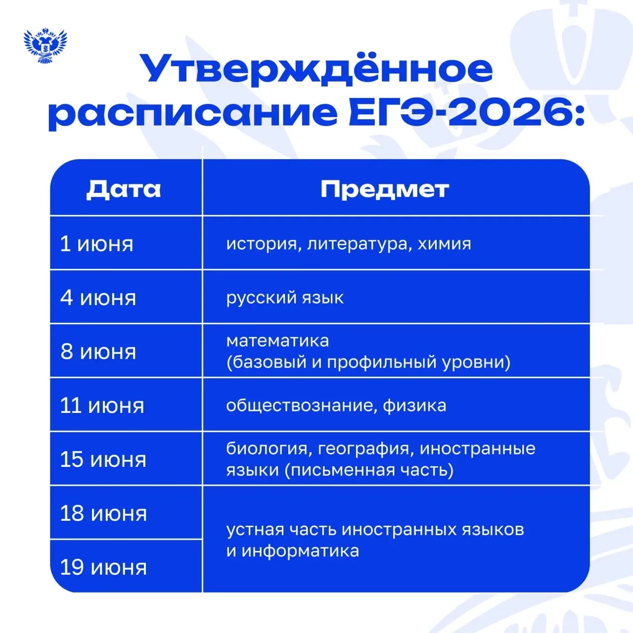 ✅ Утверждены единое расписание и период проведения ОГЭ и ЕГЭ в 2026 году  🔹 В какие даты будет прохо