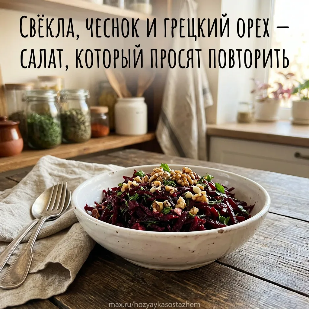 СВЁКЛА, ЧЕСНОК И ГРЕЦКИЙ ОРЕХ — САЛАТ, КОТОРЫЙ ПРОСЯТ ПОВТОРИТЬ СНОВА И СНОВА  Помните, как в советс