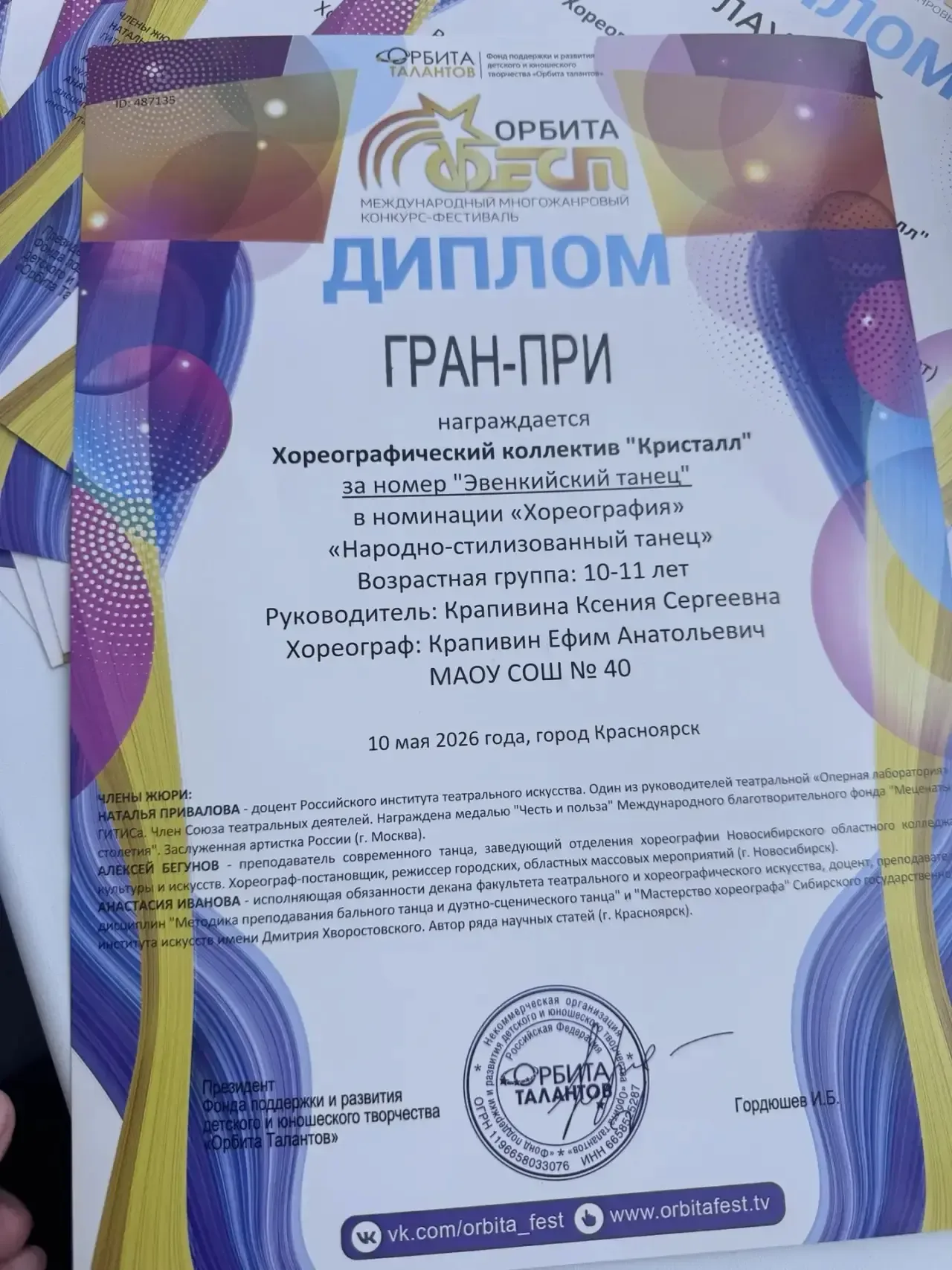 ГРАН-ПРИ!!! И шесть первых мест!  Международного многожанрового конкурса-фестиваля «Орбита Фест»   п