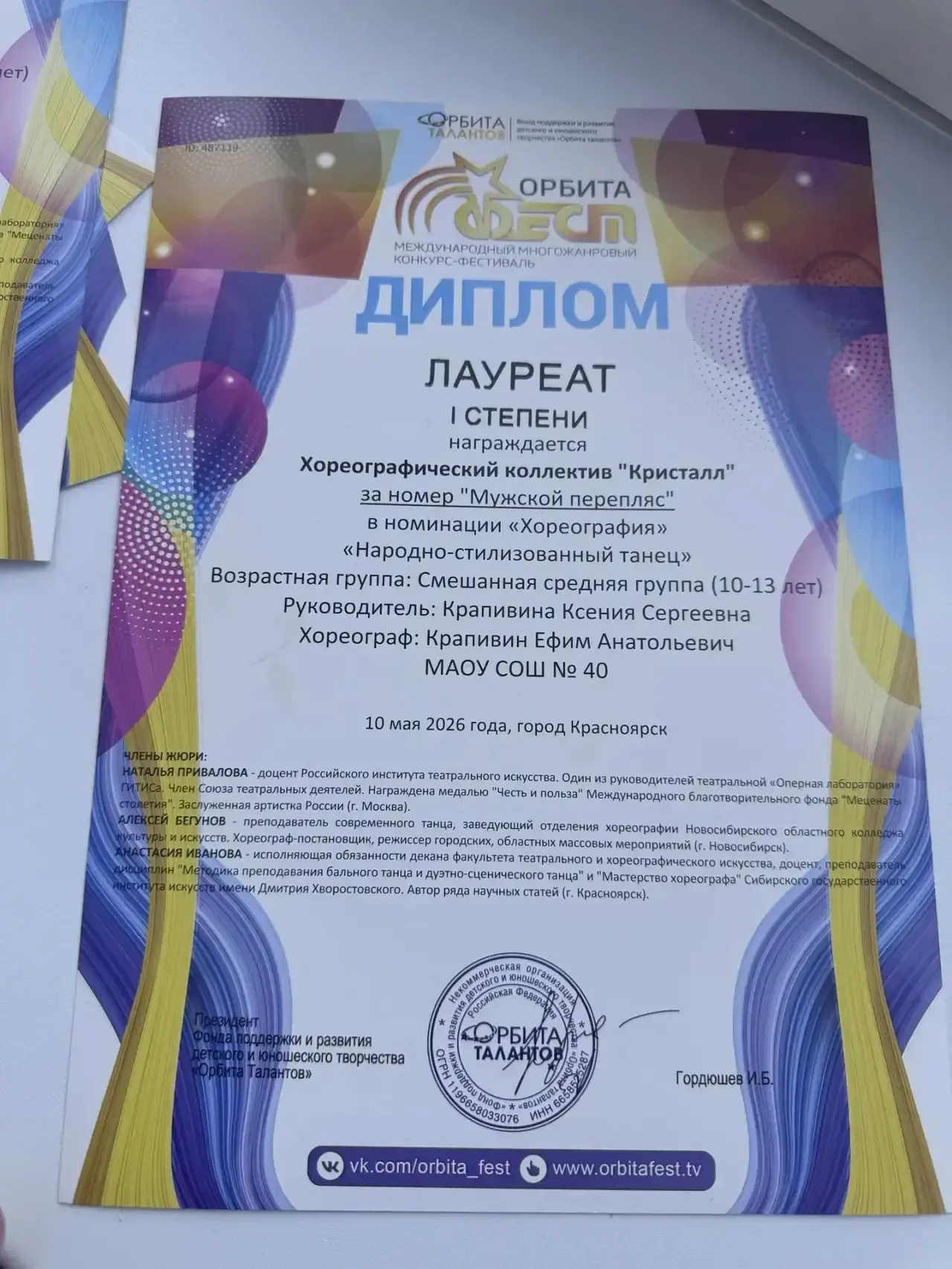 ГРАН-ПРИ!!! И шесть первых мест!  Международного многожанрового конкурса-фестиваля «Орбита Фест»   п
