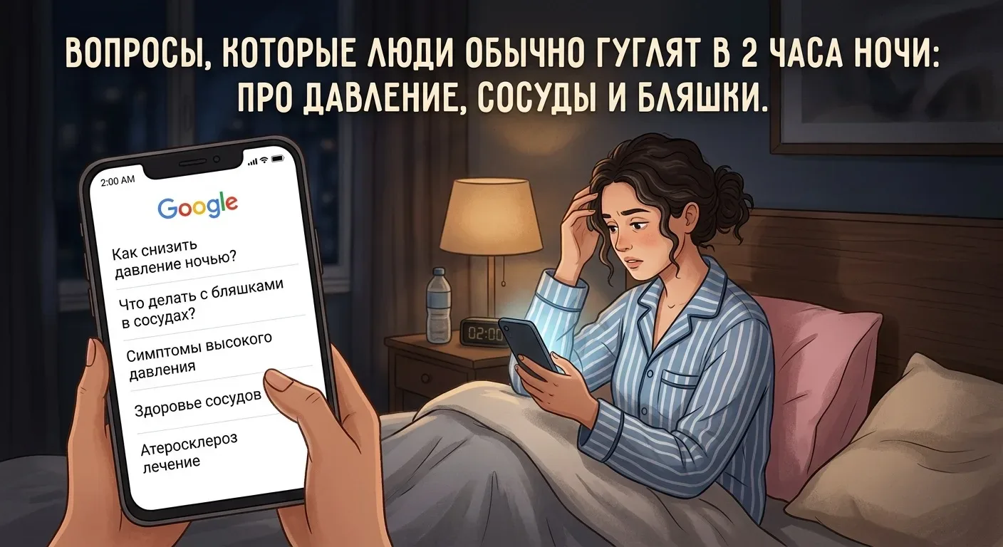 Вопросы, которые люди обычно гуглят в 2 часа ночи: про давление, сосуды и бляшки.  «Правда ли, что н