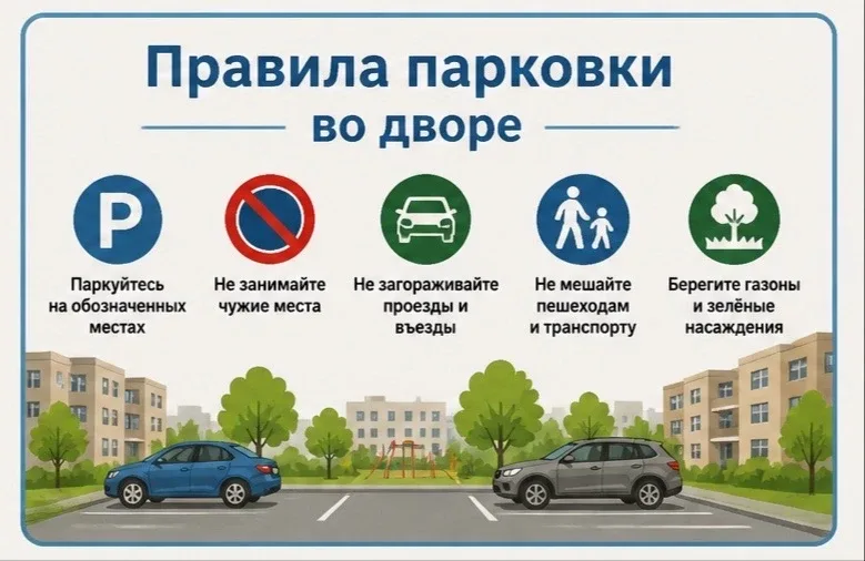 🚘Правила парковки во дворе  Часто из‑за неправильно припаркованных машин возникают неудобства: сложн