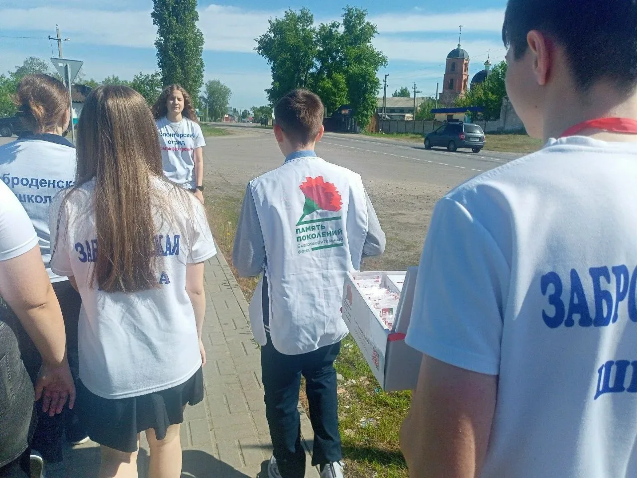 Акция "Красная гвоздика" проходит в Калачеевском районе. Волонтёры Победы Заброденской школы под рук